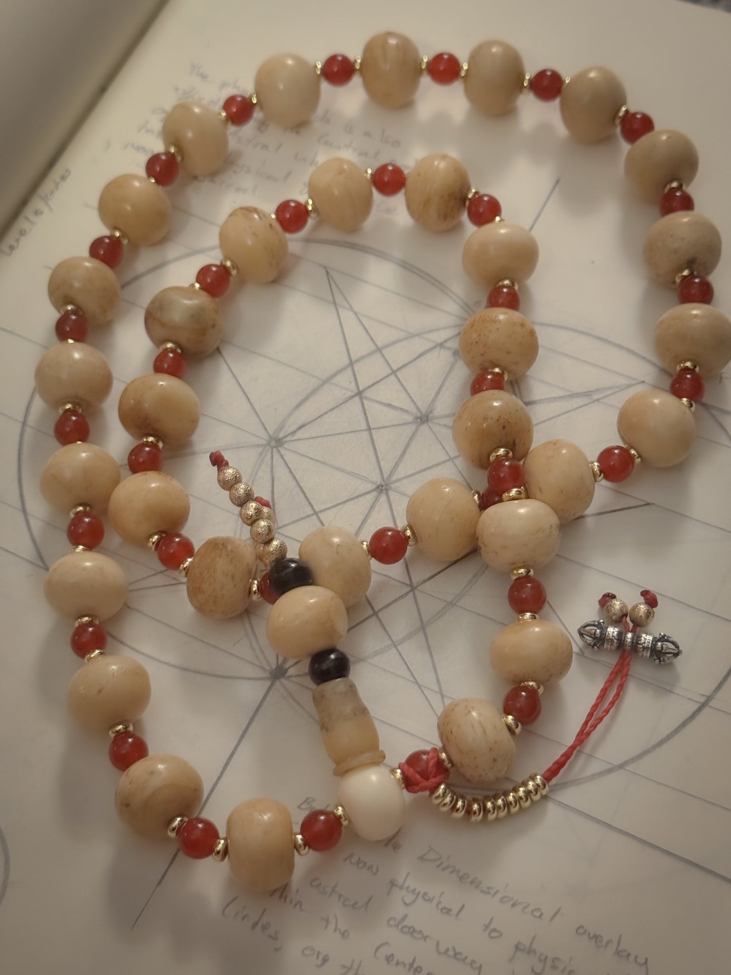 33+1 Mala: Bone and Carnelian Stone (#005)