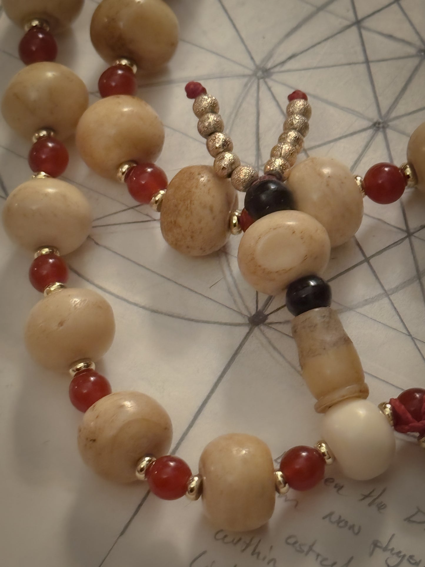 33+1 Mala: Bone and Carnelian Stone (#005)