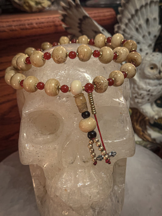 33+1 Mala: Bone and Carnelian Stone (#005)